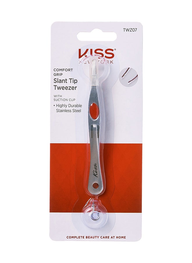 Slant Tip Tweezer With Suction Cap Silver