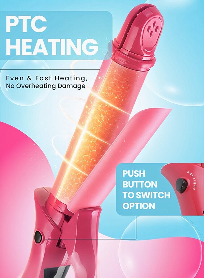 2in1 Hair Curler And Straightener with Ceramic Coated Barrel  LED Display  360 Swivel Cord  On And Off Switch  Hair Styling Tool  Curler Straightener with Power 45W  300grams SHC-3005 Pink 300grams - image 5