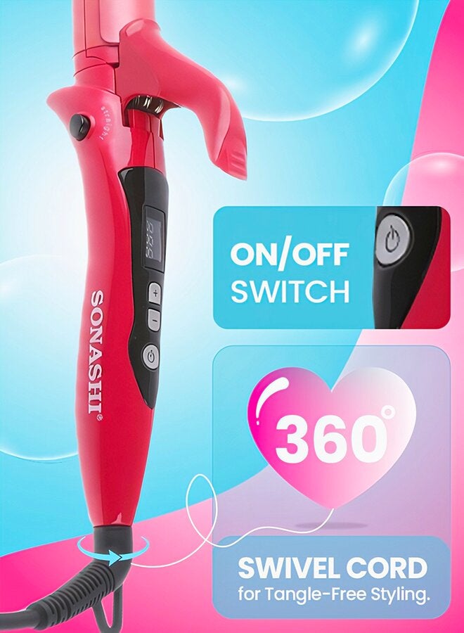 2in1 Hair Curler And Straightener with Ceramic Coated Barrel  LED Display  360 Swivel Cord  On And Off Switch  Hair Styling Tool  Curler Straightener with Power 45W  300grams SHC-3005 Pink 300grams - image 6