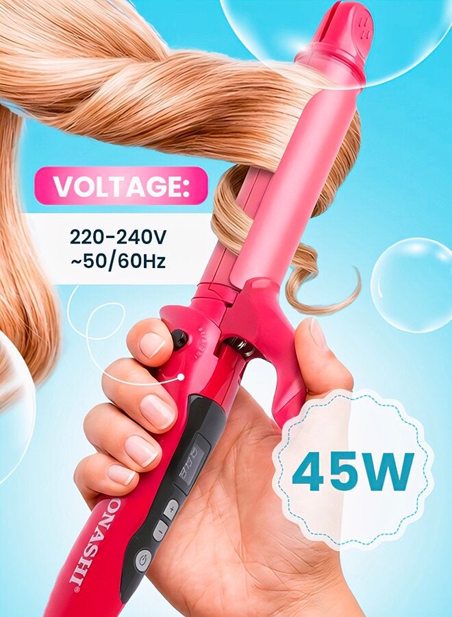 2in1 Hair Curler And Straightener with Ceramic Coated Barrel  LED Display  360 Swivel Cord  On And Off Switch  Hair Styling Tool  Curler Straightener with Power 45W  300grams SHC-3005 Pink 300grams - image 7