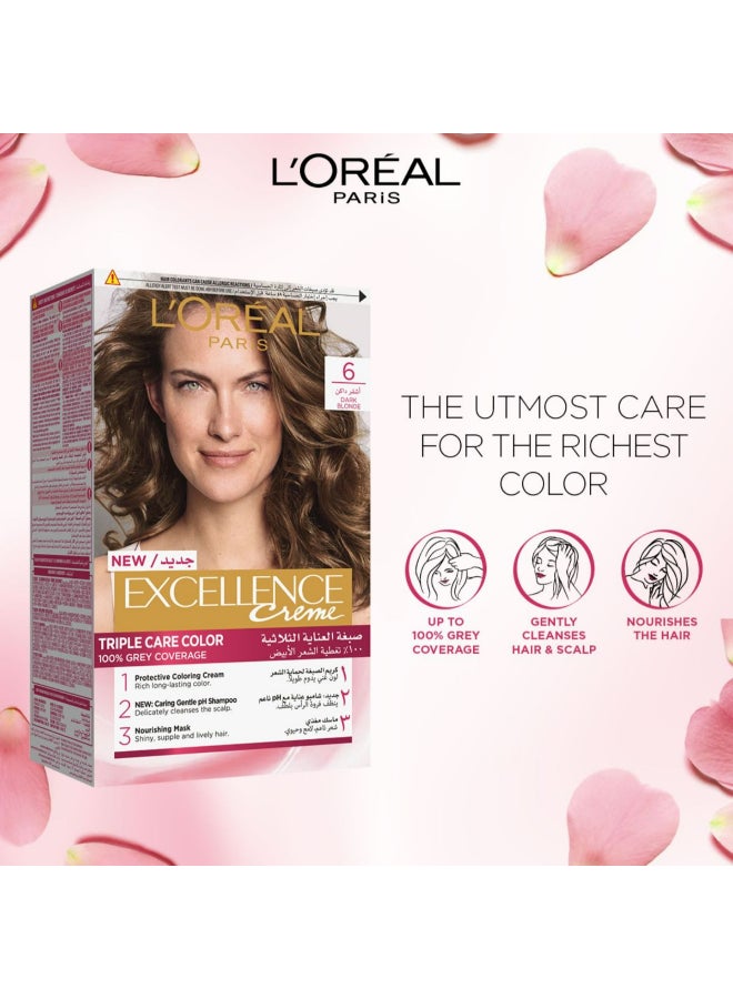Excellence Creme Triple Care and Protection - Permanent Hair Color -192ml 6.0 Dark Blonde 192ml - image 2