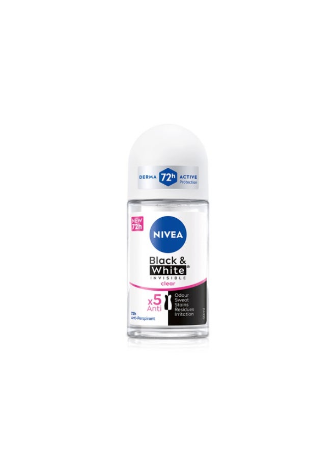 Black And White Invisible Antiperspirant Roll-On Deodorant for Women Clear 50ml