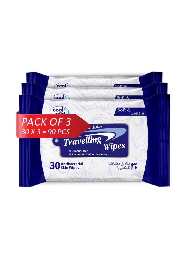 Travelling Wipes 30 Sheets Pack of 3 Blue