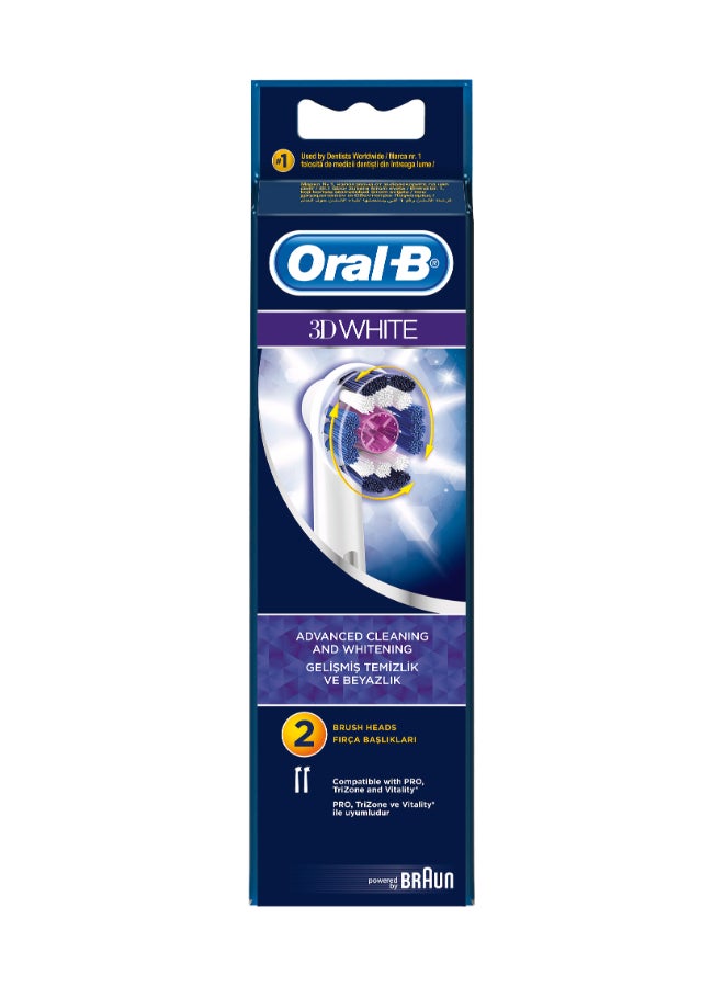 3D White Rechargeable Electric Toothbrush Replacement Heads, Advanced Cleaning & Whitening, Pack of 2 White/Blue Pack of 2
