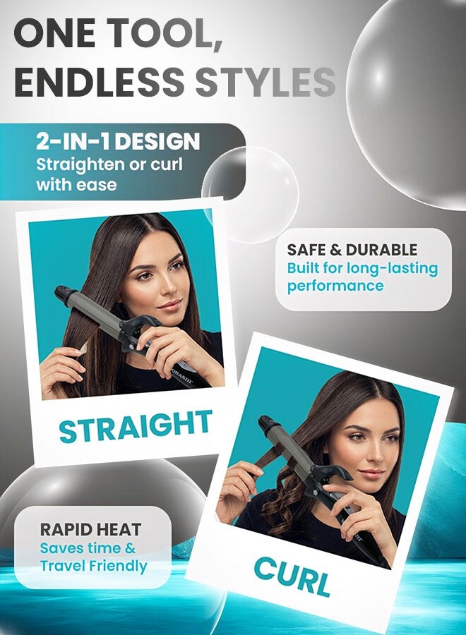 2in1 Hair Curler And Straightener with Ceramic Coated Barrel  LED Display  360 Swivel Cord  On And Off Switch  Hair Styling Tool  Curler Straightener with Power 45W  300grams SHC-3005 Grey/Black 300grams - image 4