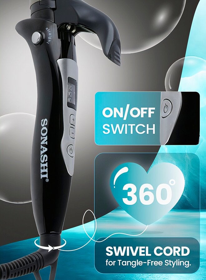 2in1 Hair Curler And Straightener with Ceramic Coated Barrel  LED Display  360 Swivel Cord  On And Off Switch  Hair Styling Tool  Curler Straightener with Power 45W  300grams SHC-3005 Grey/Black 300grams - image 6