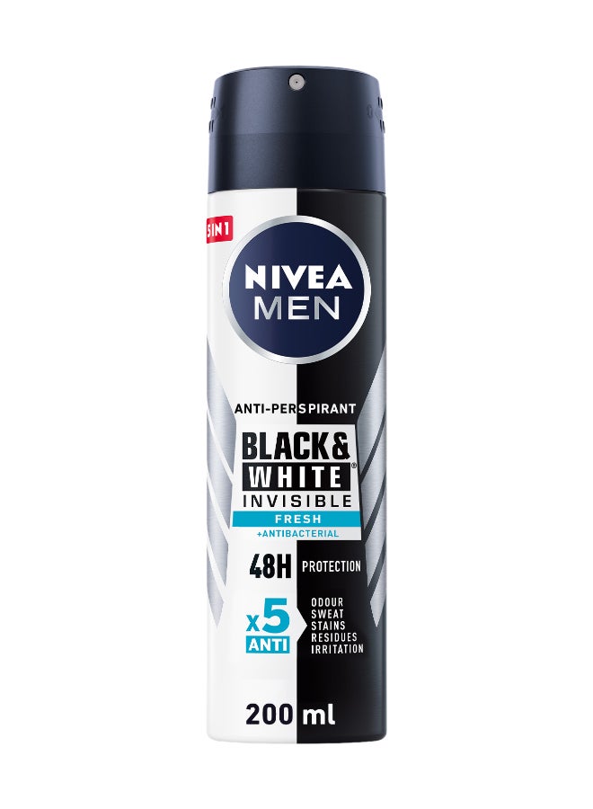 Men Black And White Invisible Fresh, Antiperspirant For Men, Spray 200ml