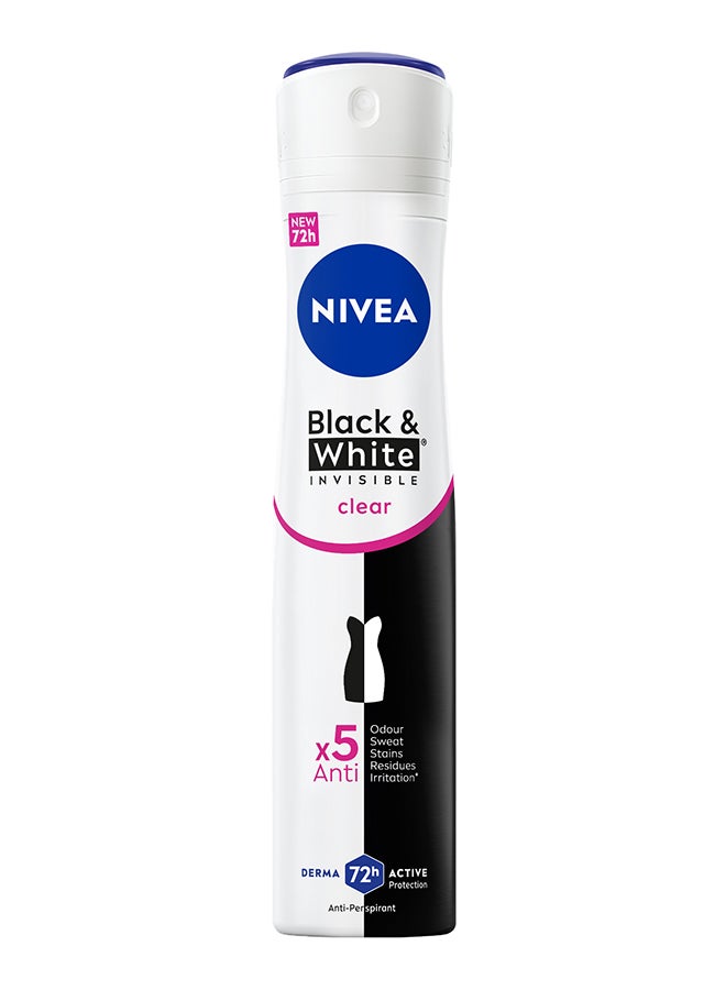 Black And White Invisible Antiperspirant Deodorant Spray for Women Clear 200ml
