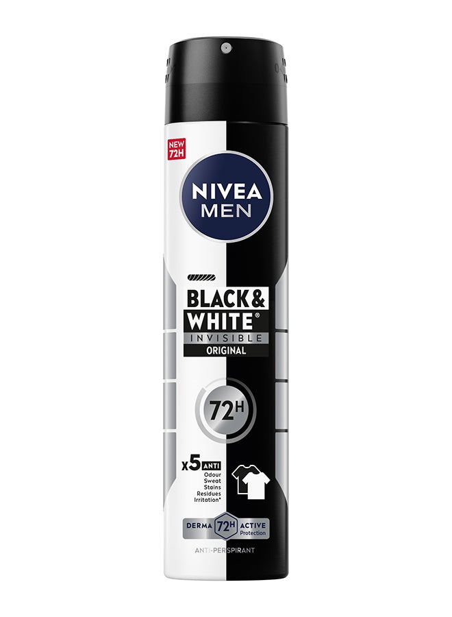 Men Black And White Invisible Antiperspirant Deodorant Spray Original 72H Active Protection 5In1 Anti-Odour Sweat Stains Residues Andirritation Black & White 200ml