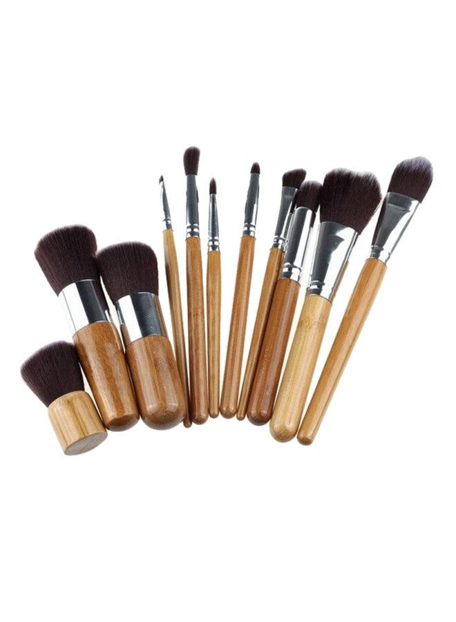 11-Piece Bamboo Handle Makeup Brushes Set Brown