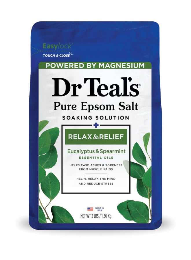 Eucalyptus & Spearmint Epsom Salt Soaking Solution for Relax & Relief - Eases Aches & Muscle Pains, Stimulates the Senses 1.36kg