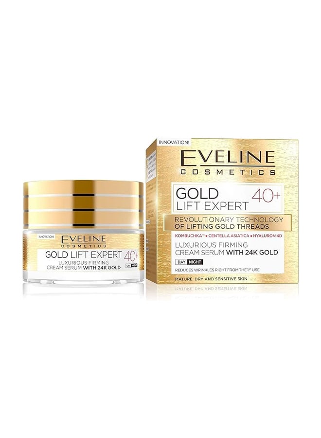 Eveline Cosmetics Gold Lift Expert Anti-Wrinkle Cream, Infused With 24 Carat Gold, Firming Serum 50ml