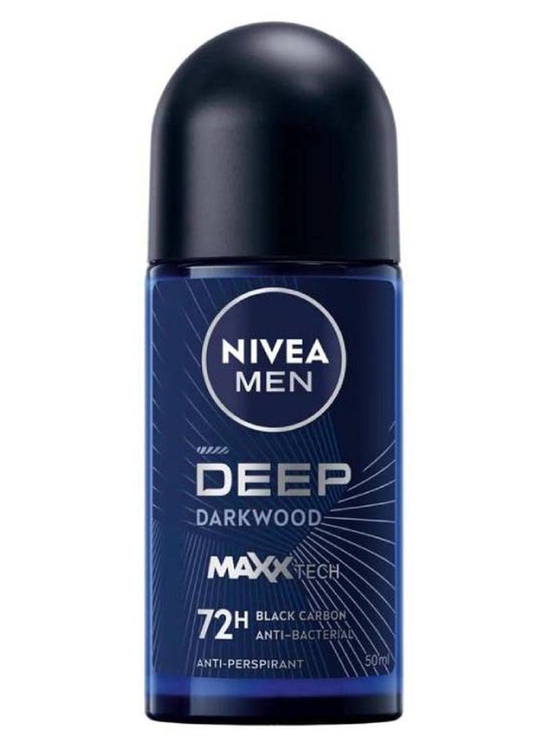 Men Deep Black Carbon Dark Wood Antiperspirant Antibacterial, Roll-On Dark Wood 50ml