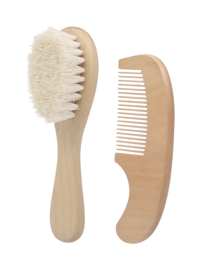 2 Piece Hair Brush Comb Set Beige