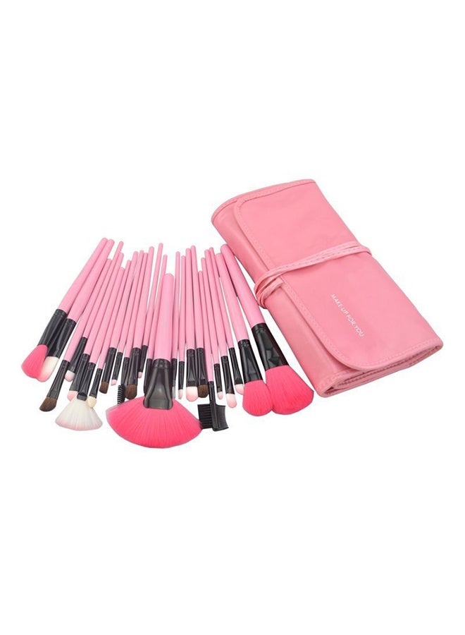 24-Piece Professional Makeup Brush Set With Bag Pink/Black