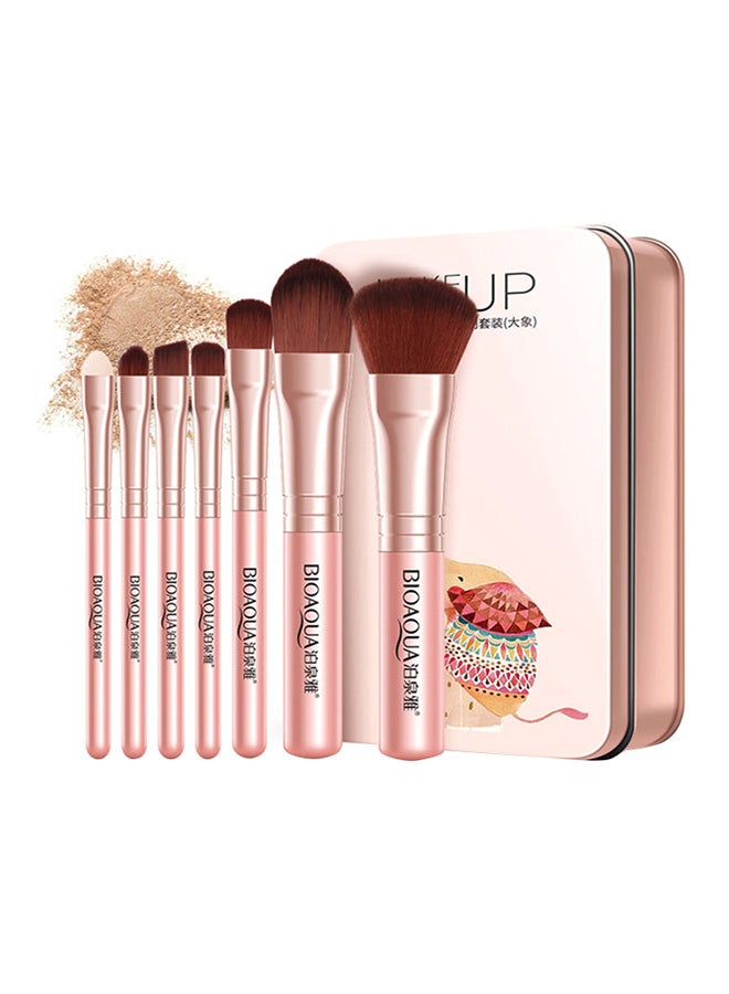 7 Piece Makeup Brushes Set Pink/Gold