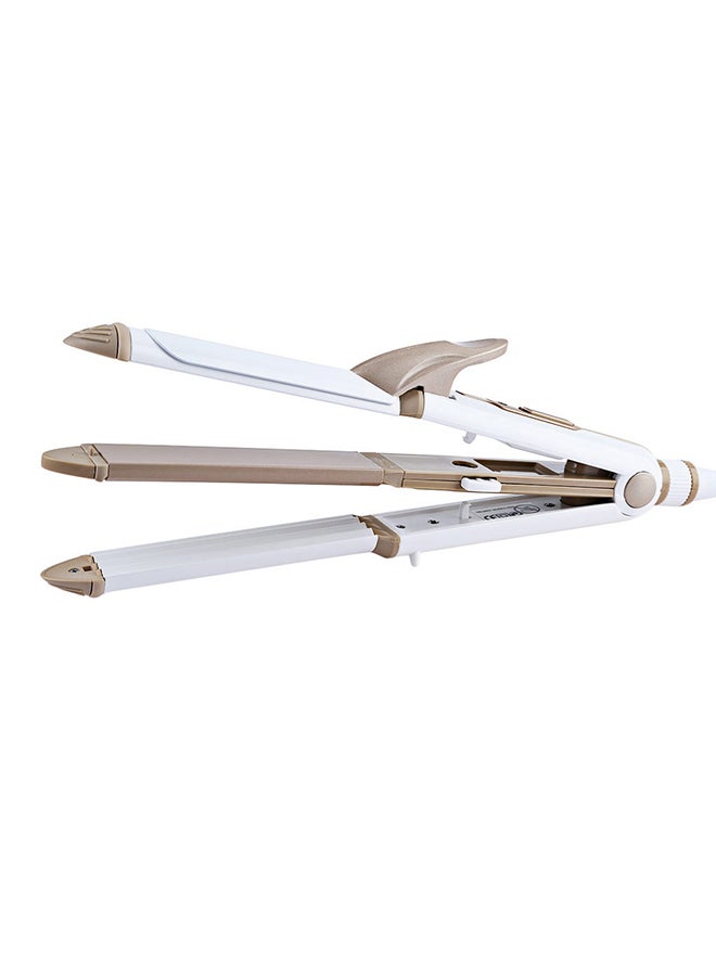 Multi Function 3 In 1 Ceramic Straighter Km - 1213 Golden/White