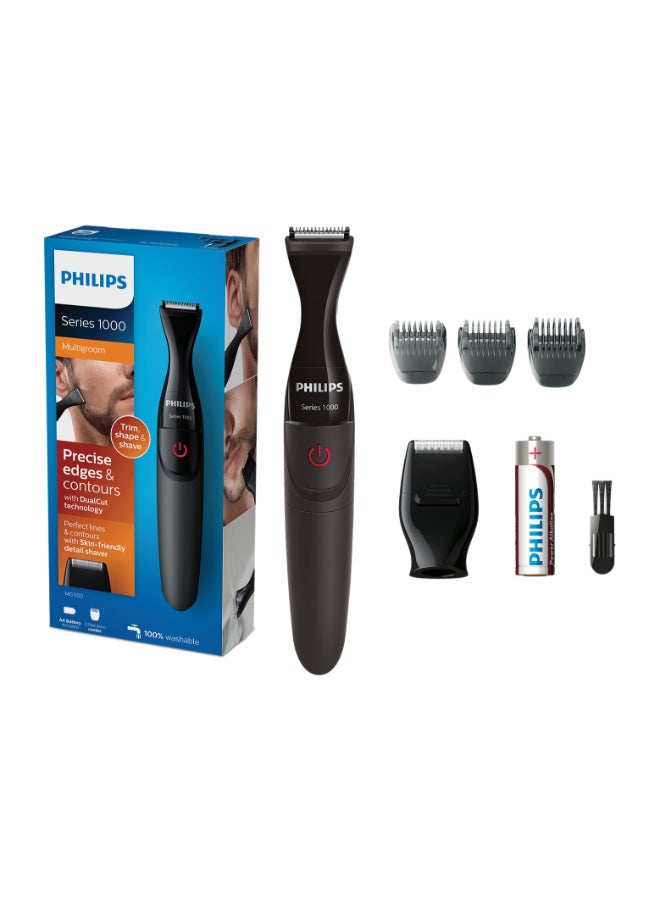 Multigroom MG1100/16,Ultra-Precise Beard Styler,3 Precision Combs, Fully Washable,AA Battery Included Black/Grey MG1100/16