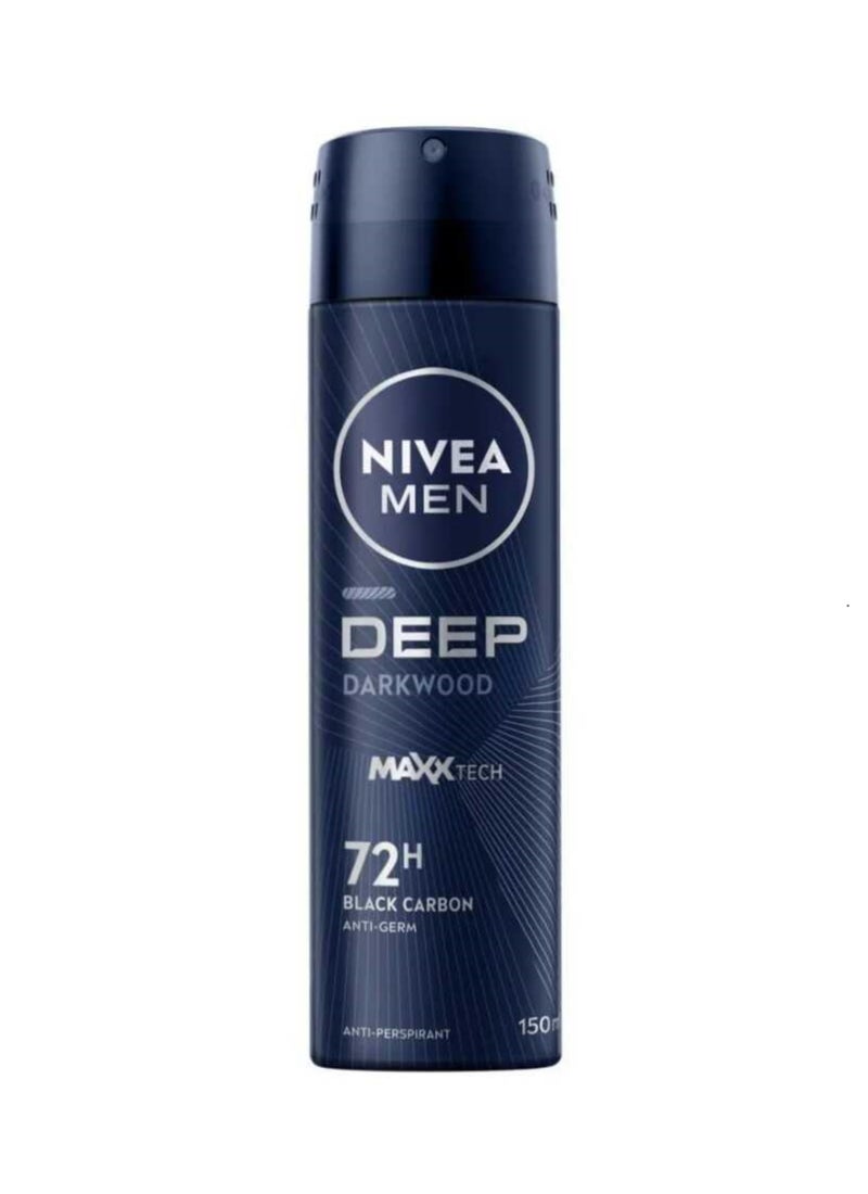 Deep MaxxTech Warm Darkwood Spray With Black Carbon 72H Odor And Sweat Protection 150ml