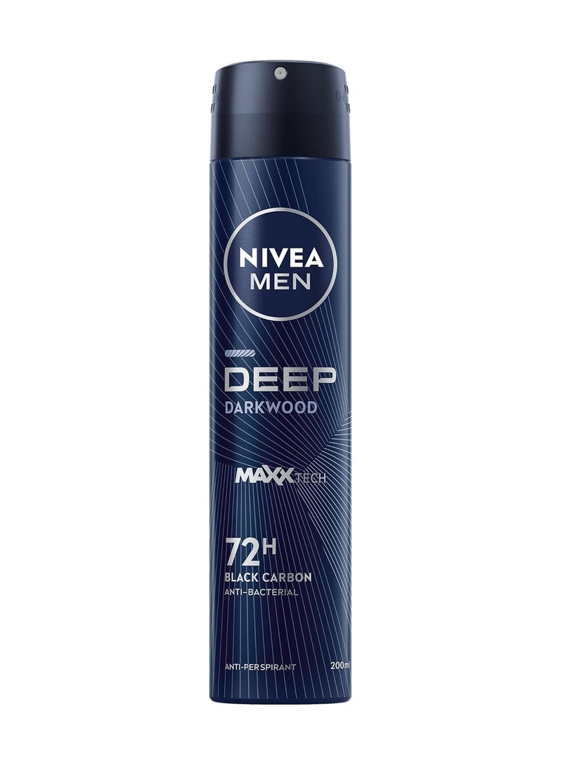 Men Deep Maxxtech Darkwood Spray With Black Carbon 72H Odor Andsweat Protection Warm Darkwood Scent Darkwood 200ml