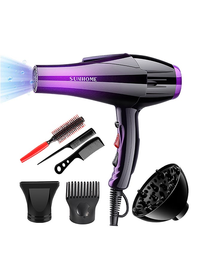 7-Piece Professional Hair Dryer Set 2300W Purple/Black