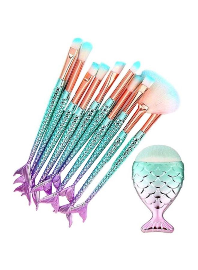 11-Piece 3D Mermaid Makeup Brush Set Green/Pink/Beige