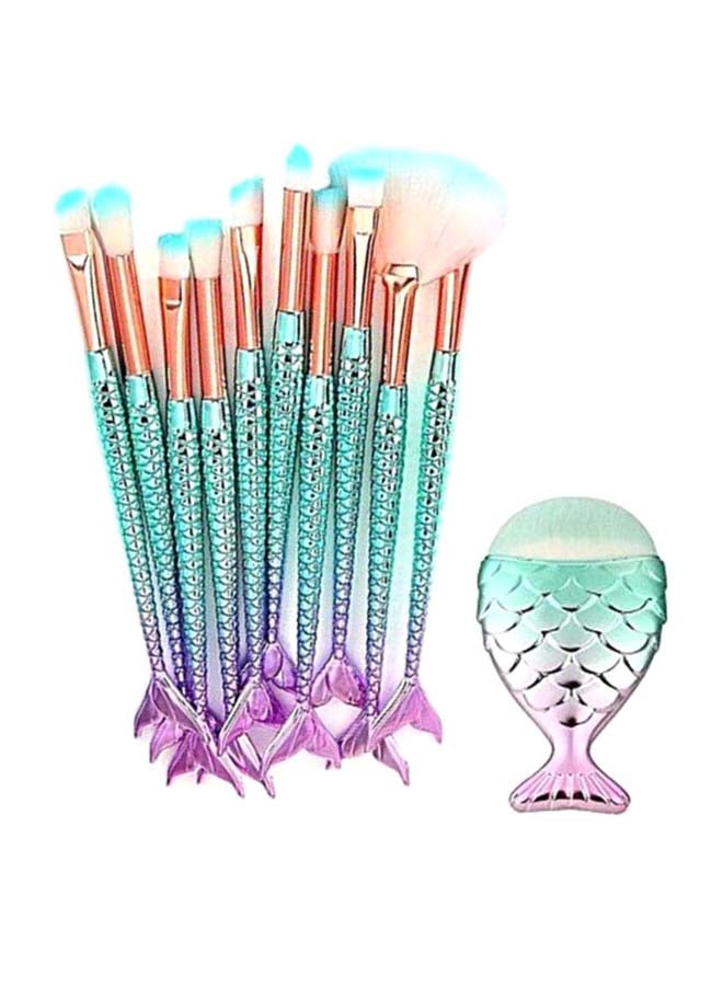11-Piece Mermaid shape Makeup Brushes 700 G Multicolour