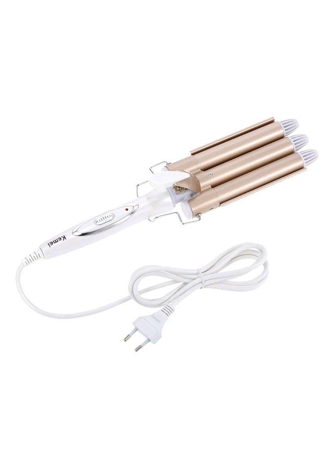 3 Barrel Portable Hair Curler Electric Iron White/Beige