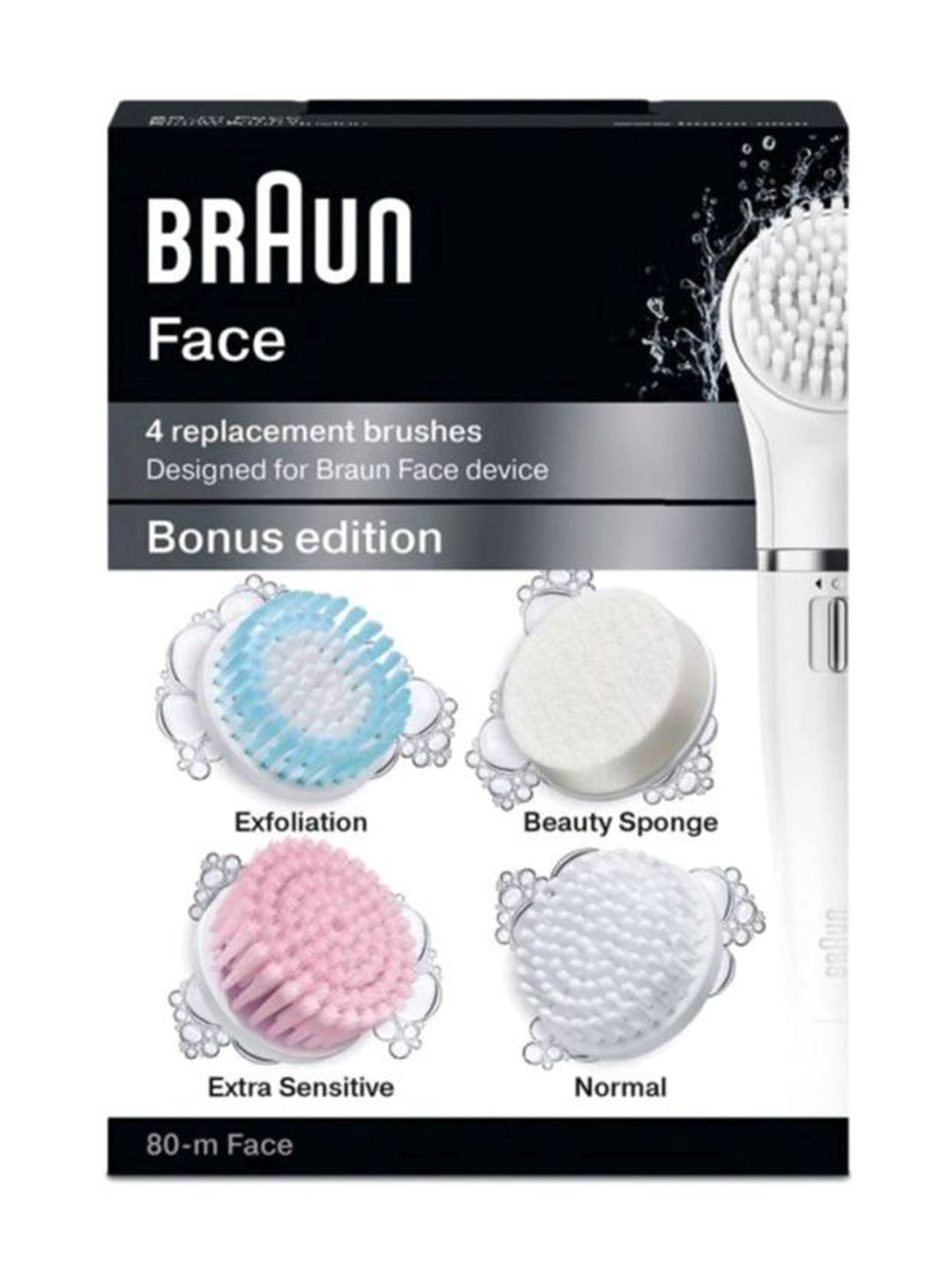4-Piece Bonus Edition Facial Cleansing Replacement Brush Set White/Pink/Blue