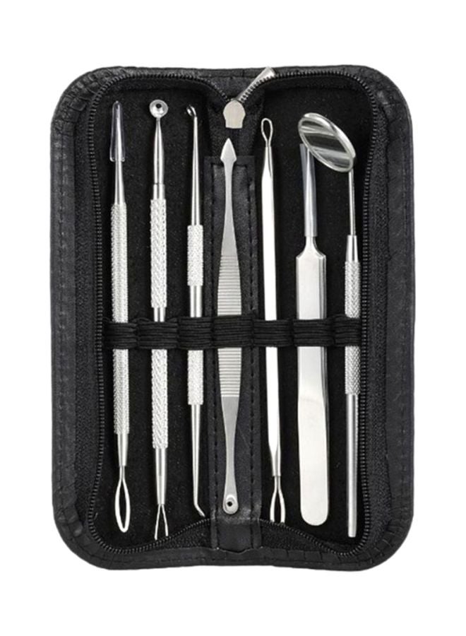 7Pcs Stainless Steel Acne Needle Blackhead Remover Kit Black/Silver
