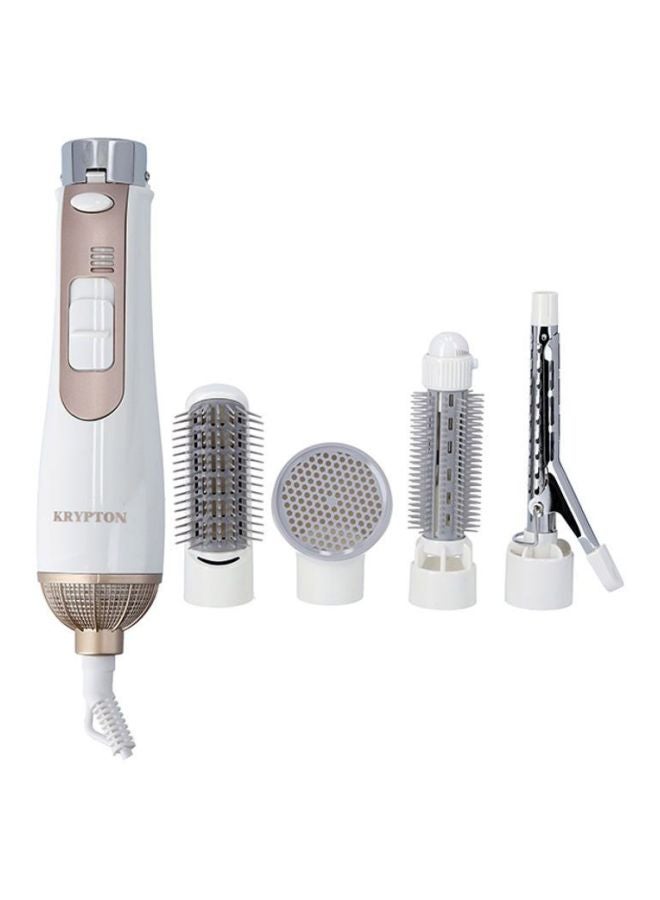 Hair Styling Set 5-In-1 | Hot Air Brush With Dryer, Curler, Straightener Attachments, 360° Rotating Cord | Anti-Frizz Ionic Design White