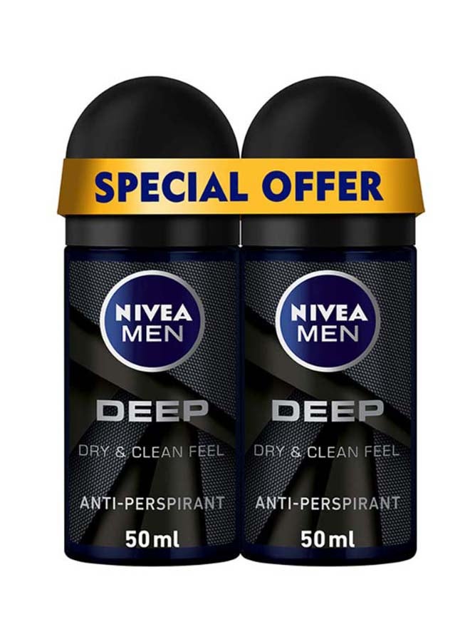 MEN Deep Dry And Clean Feel, Antibacterial Antiperspirant, Woody Scent, Roll-On 2 x 50ml