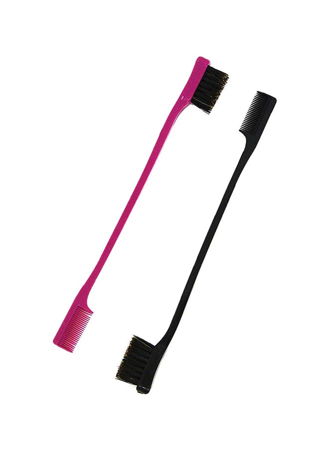2-Piece Double Sided Edge Control Hair Brush And Comb Set Black/Pink