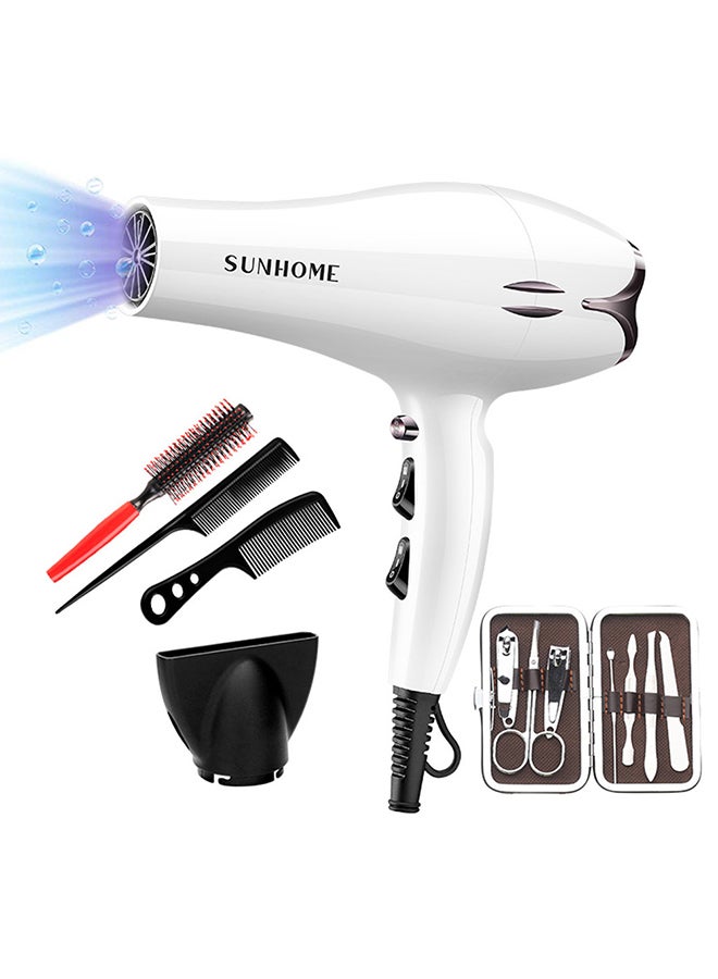 12-Piece Professional Hair Dryer Set White/Black