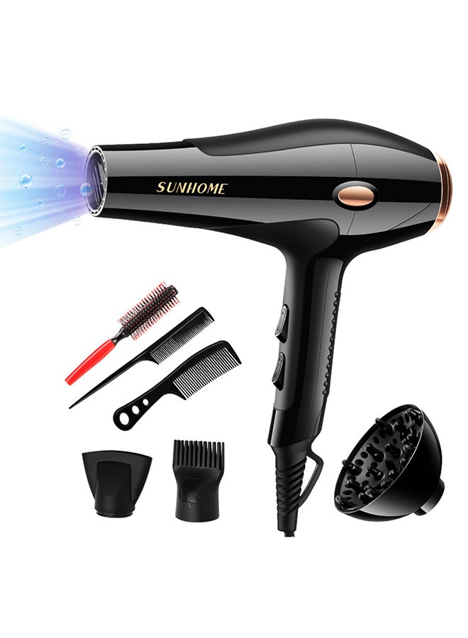 7-Piece Professional Hair Dryer Set, 2200W Black/Gold 250ml
