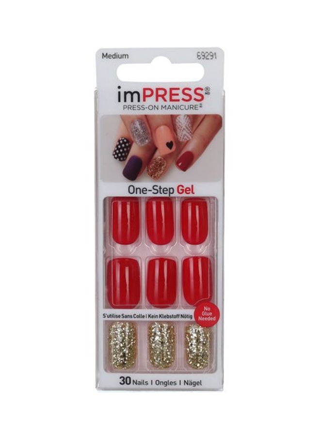 30-Piece B.Way Impress Break Dawn Nail Manicure Red/Gold