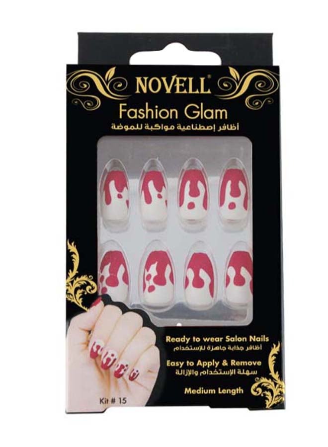 Artificial Fashion Nail Kit #15 Red/White