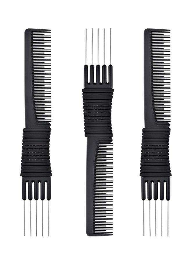 Pack Of 3 Carbon Lift Teasing Comb Black