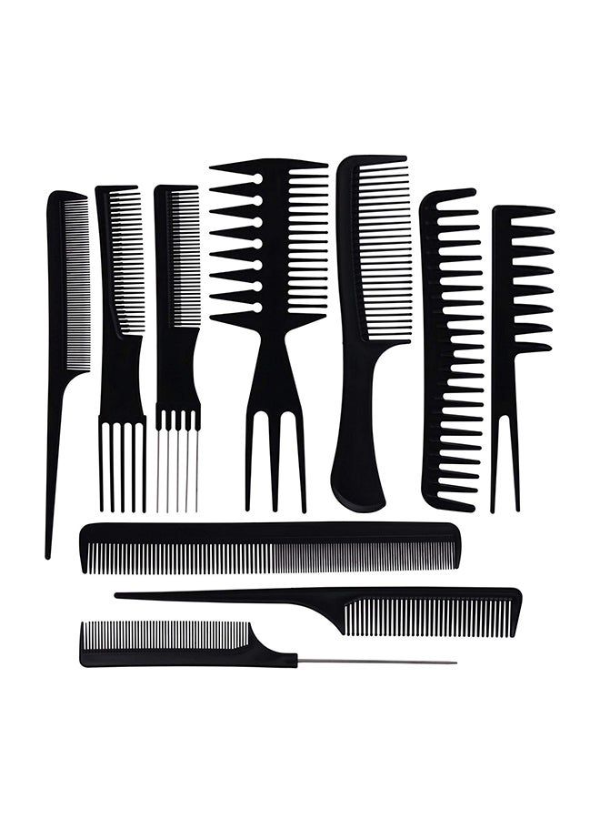 10-Piece Professional Hair Styling Comb Set Black