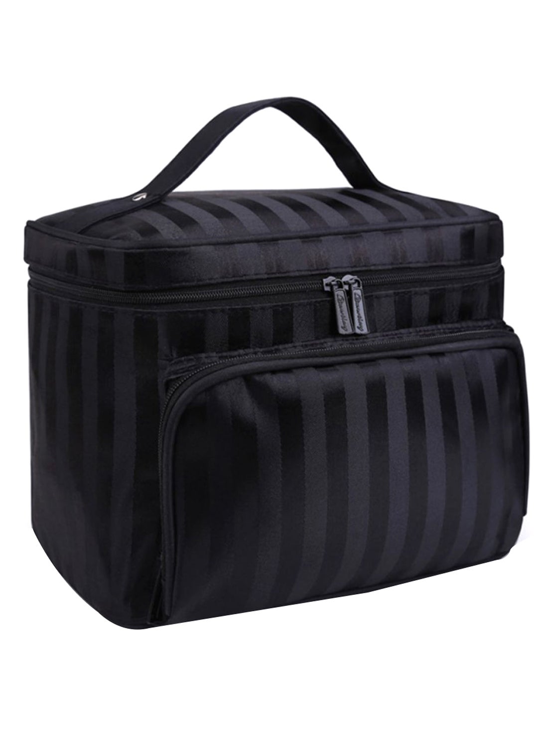 Waterproof Striped Makeup Bag Black
