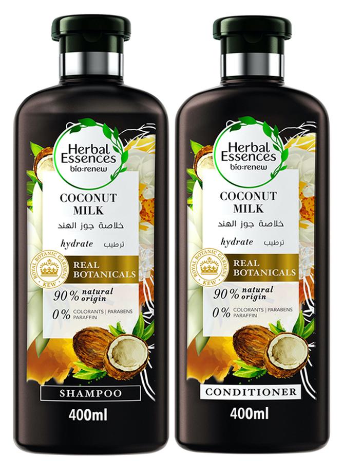 Renew Natural Shampoo + Conditioner With Coconut Milk For Hair Hydration 400ml Pack of 2