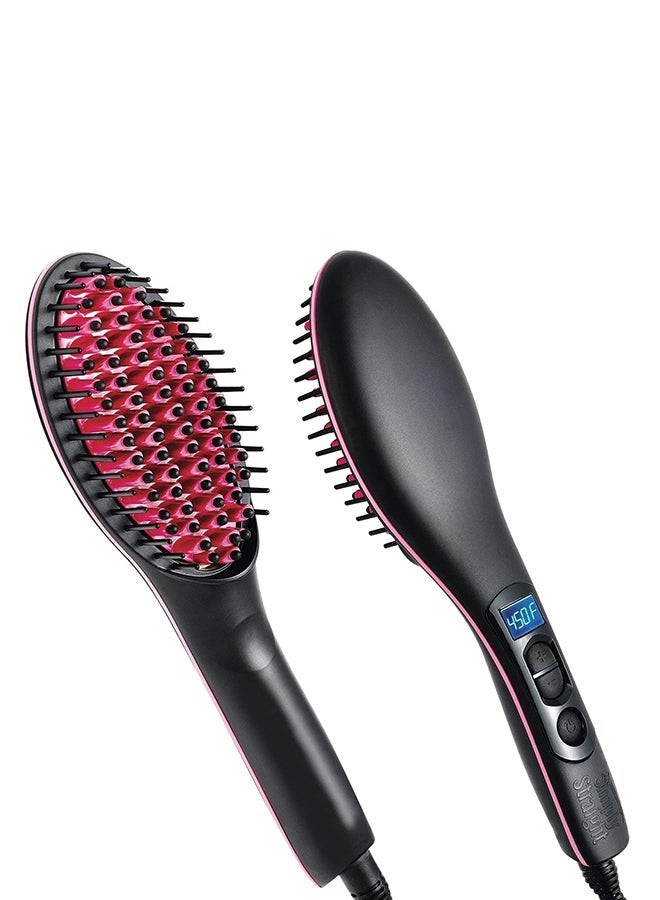 Electric Hair Straightener Brush With Temperature Control And Digital Display Black