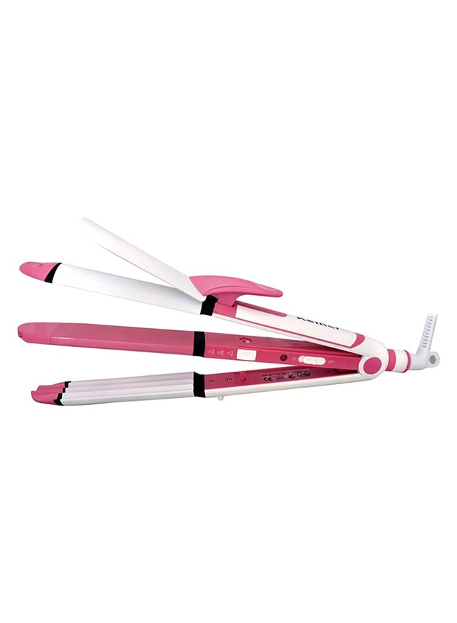 3 In 1 Electric Hair Straightener Curler Styler And Crimper White/Pink