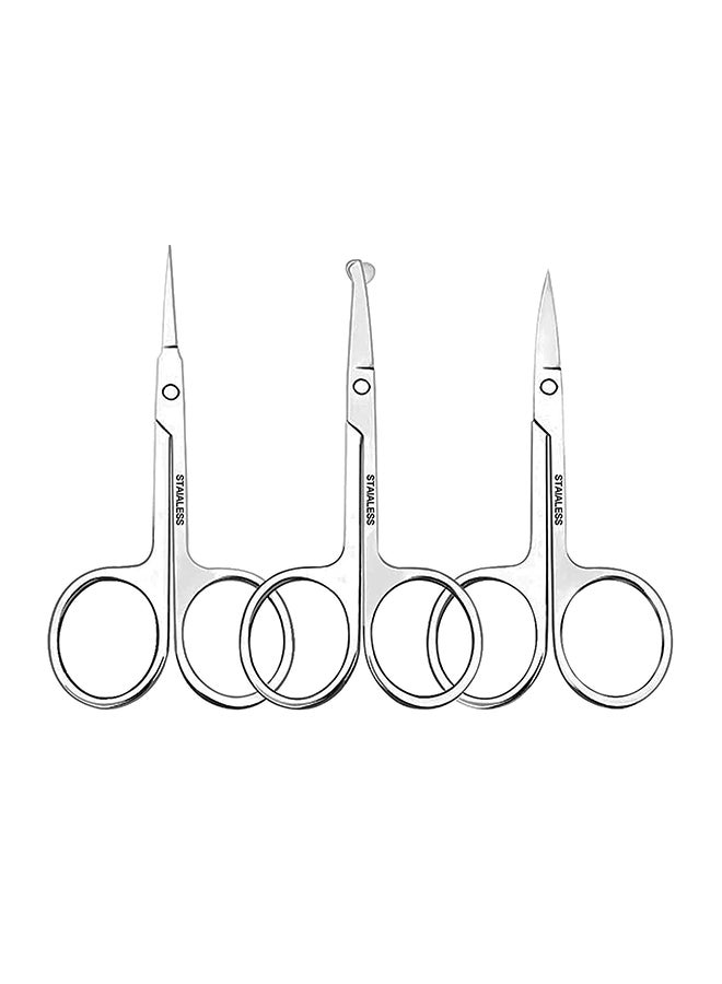 3-Piece Curved Facial Hair Scissors Set Silver