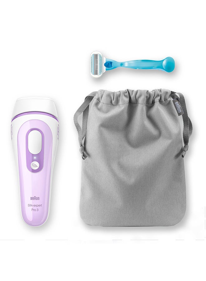 IPL Silk-expert PL 3011, hair removal system for use on body and face, 300,000 flashes with 2 extras : Venus razor and premium bag White/Purple 500grams