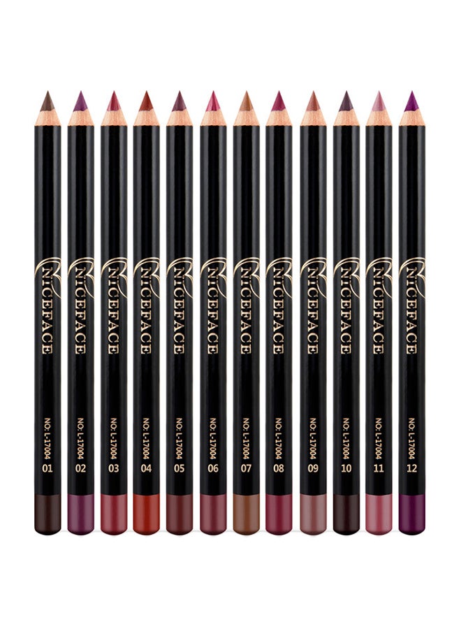 12-Piece Waterproof Lip Liner Pencil Multicolour