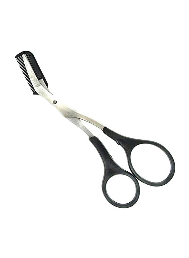 Stainless Steel Eyebrow Grooming Scissors With Comb Black/Silver