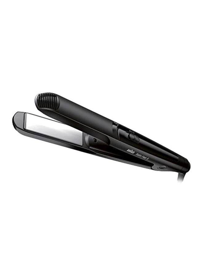 Satin Hair Straightener 5, 100% Ceramic Eloxal Plates, 3 Temperature Settings, Fast Heat-Up, Cool Tip, Multivoltage, For Straightening, Curling & Waves -BRST510SDE Black/Silver