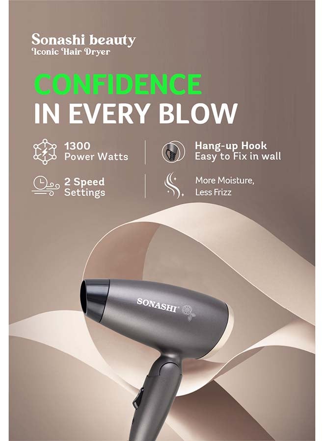 Hair Dryer 1300W Powerful Drying Performance With 2 Heat And 2 Speed Settings | Lightweight and Portable With Overheat Protection / Foldable Handle | for Easy Storage SHD-5005 Grey/black Grey/Black - image 4