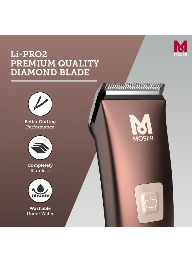Li+Pro2 Cordless Hair Clipper For Men (Made In Germany) | 160 Minutes Run Time | Led Display With 3-Speed Levels | Stainless Steel Rinseable Blade | Quiet Operation (1888-0151) Brown/Black 270grams - image 2